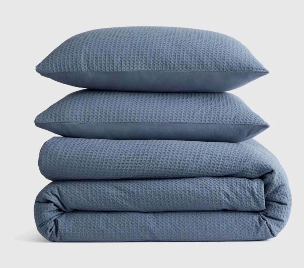 NEW Quince Luxe Honeycomb 100% Organic Cotton Duvet Cover Set Full Queen Mineral